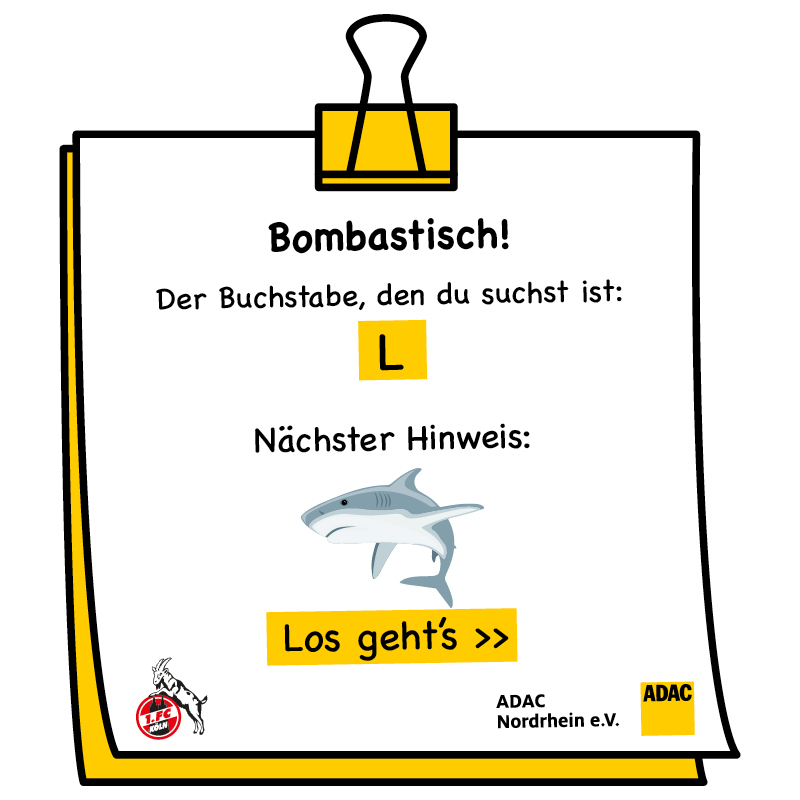 Notizblock-Zettel mit der Aufschrift "Bombastisch!" und einem gezeichneten Hai.