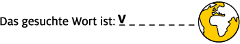 Wortspiel mit roter Markierung auf "V," Erdkugel-Symbol.
