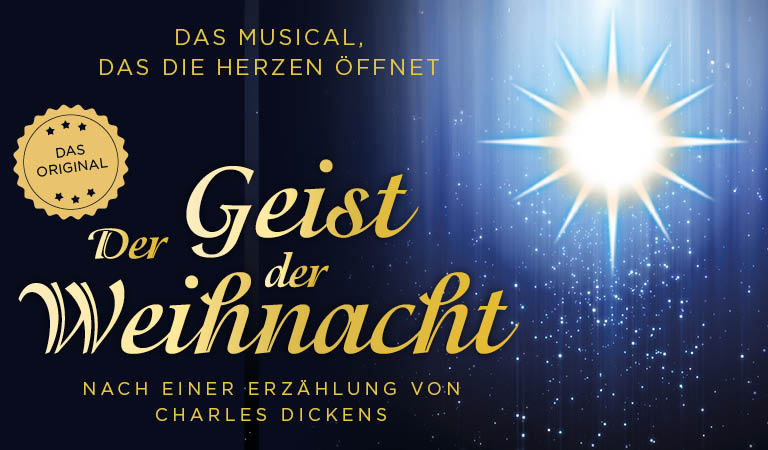 Ein blaues Poster mit strahlendem Stern und dem Text: "Der Geist der Weihnacht"