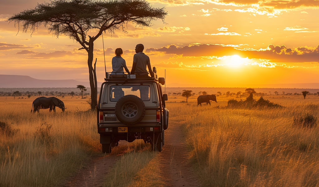 Ein roter Leuchtturm steht auf einer grünen Düne an einem ruhigen Sandstrand