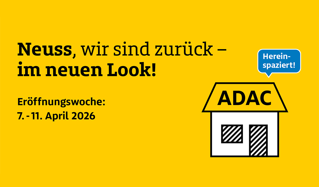 Gelber Hintergrund mit großem ADAC Logo, stilisiertem Haus und Einladungstext