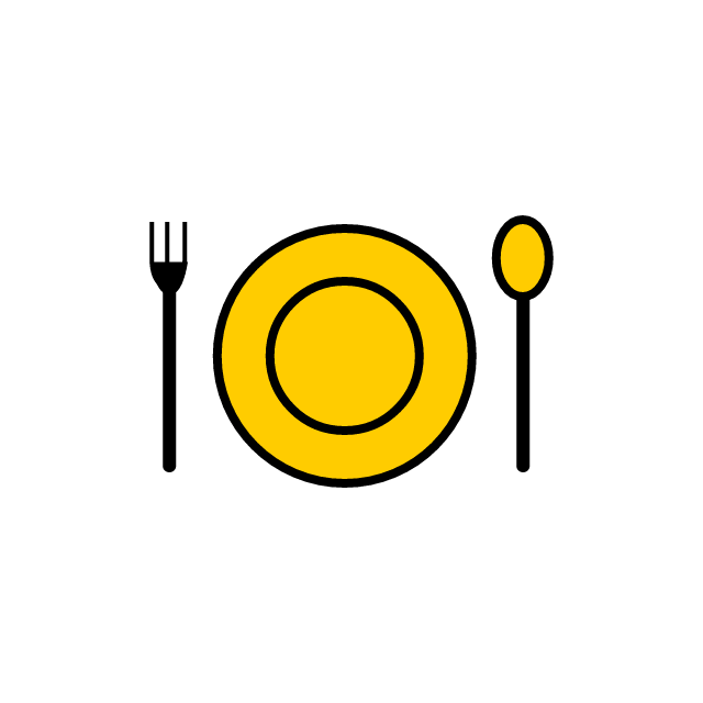 Gelbes Kamera Symbol mit großem Kreis in der Mitte und kleinem Kreis rechts oben