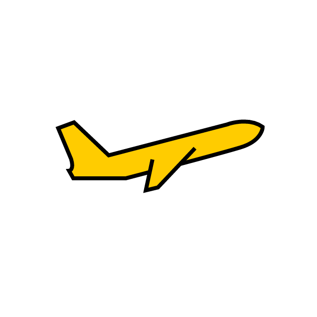 Gelbes Flugzeugsymbol auf schwarzem Hintergrund hebt sich klar und deutlich ab