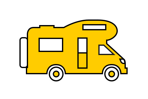 Gelber Wohnwagen mit modernem Design und klaren schwarzen Konturen