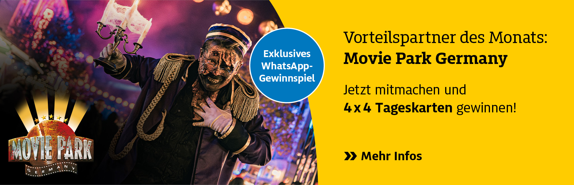 Vorteilspartner des Monats: Movie Park Germany. Jetzt mitmachen und 4 x 4 Tageskarten gewinnen!