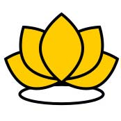 Gelbe Lotusblume mit einem schwarzen Umriss und stilisiertem offenen Blütenblatt