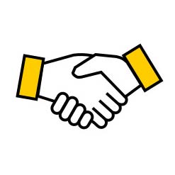 Zwei weiße Hände mit gelben Manschetten geben sich freundlich die Hand